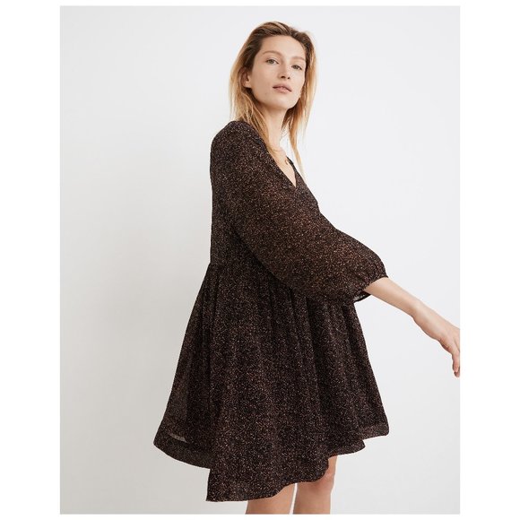 Madewell Crinkle Georgette V-Neck Babydoll Dress in Brushed Texture S - Picture 2 of 5